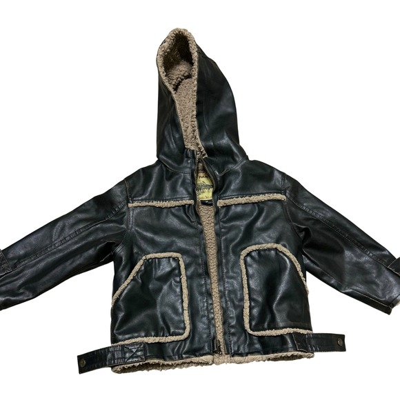 Hawke & Co. Other - Hawke & Co Kids Black Faux Leather Sherpa Lined Hooded Jacket 3T 21042400